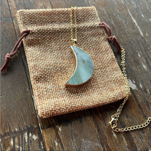 Hand Crafted Jewelry - Amazonite Moon Necklace Crystal Moon Necklace Gold Amazonite Pendant